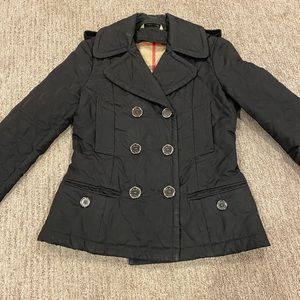 Burberry double breasted black quilted jacket size small